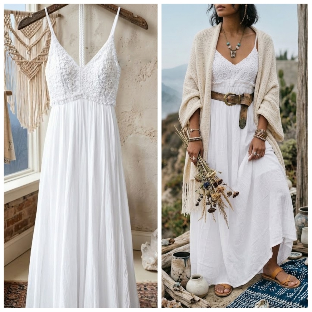 ☆ SOLD ☆ RAGA Stephanie Crochet Lace Maxi Dress In White Size Small - Picture 2 of 12